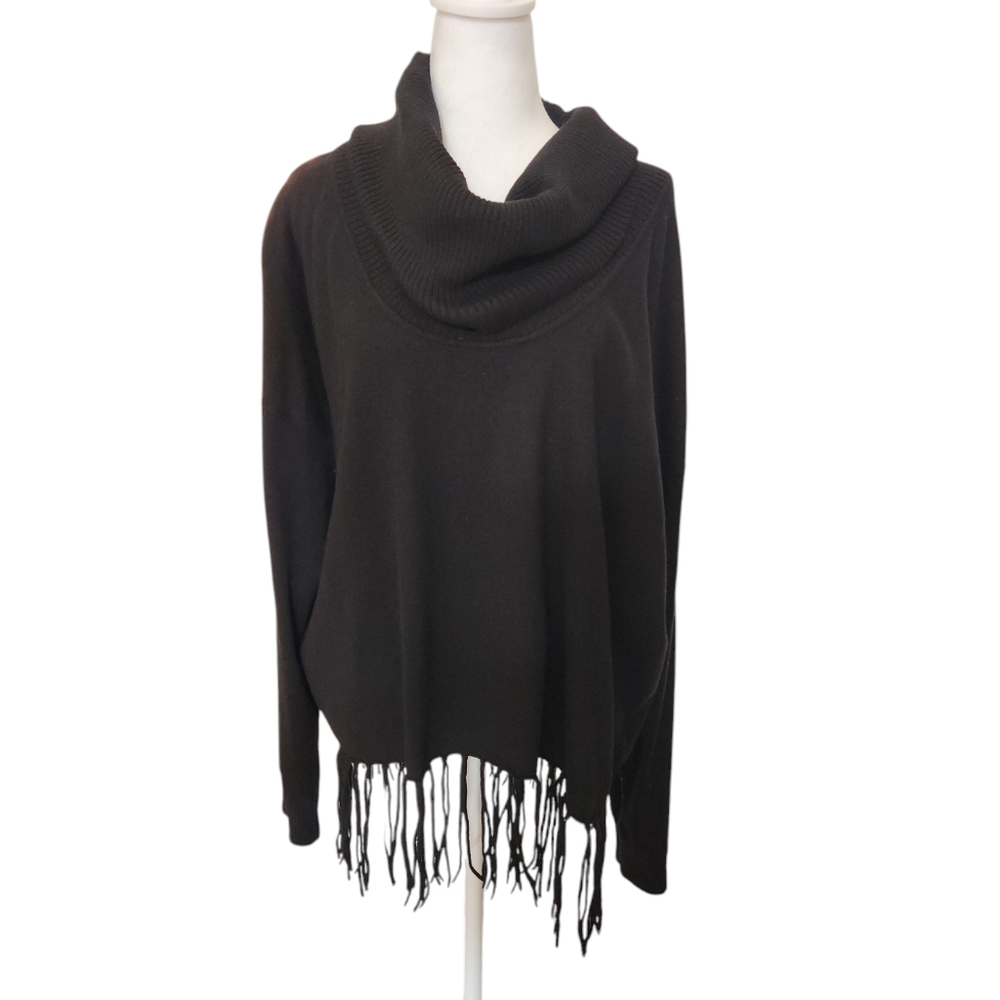Michael Kors Black Soft Fringe Bottom Cowl Neck Sweater Size XL